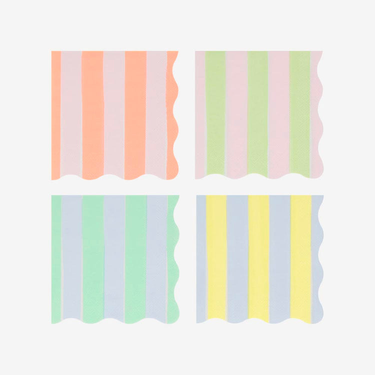 Serviettes rayures pastel, décoration de table colorée