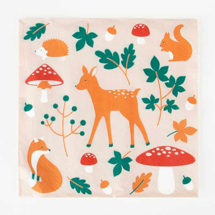 Serviettes en papier animaux des sous-bois : deco table anniversaire