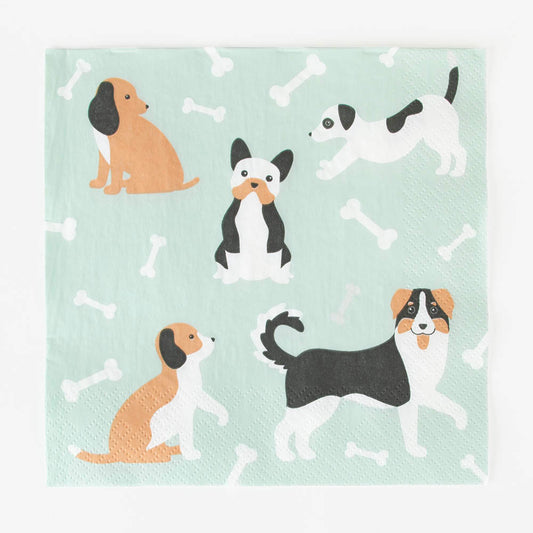 8 serviettes en papier chien : decoration de table anniversaire