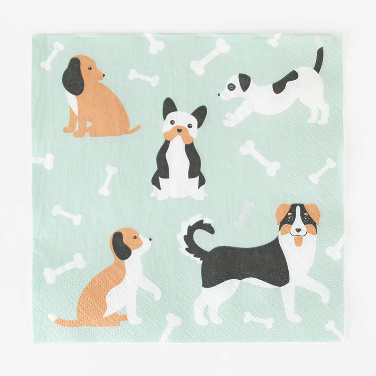 8 serviettes en papier chien : decoration de table anniversaire