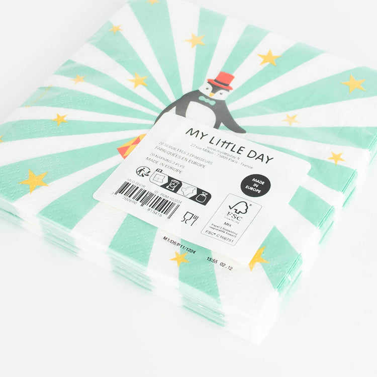 Serviettes papier cirque, déco d'anniversaire amusante