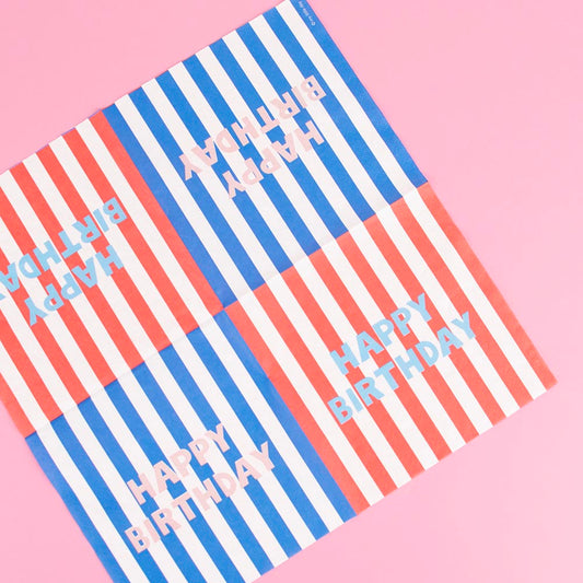 Serviettes en papier : 20 serviettes Happy Birthday rayures