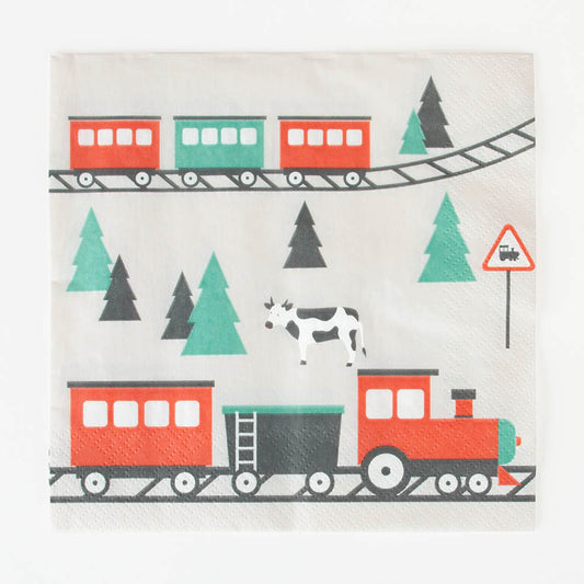 20 serviettes en papier train : deco de table anniversaire garcon