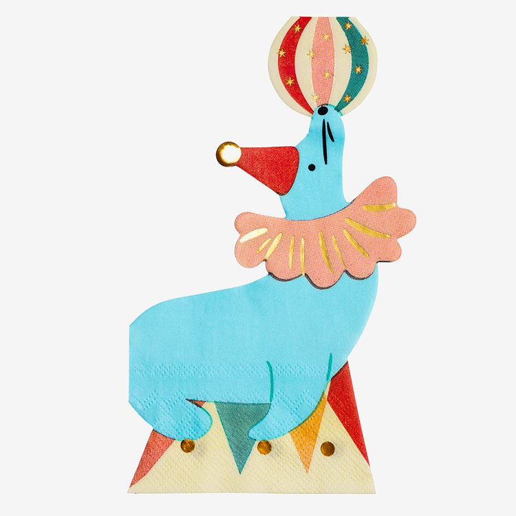 Serviettes otarie cirque, déco amusante pour goûter enfant