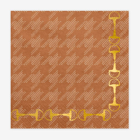 serviettes étriers marron et doré pour déco de table equitation