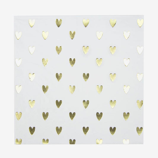 16 serviettes coeurs dorés pour table d'anniversaire