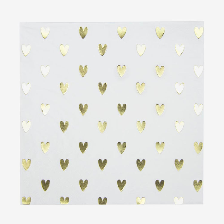 16 serviettes coeurs dorés pour table d'anniversaire
