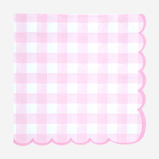 16 serviettes vichy rose pastel pour une déco de table anniversaire, baby shower ou bapteme