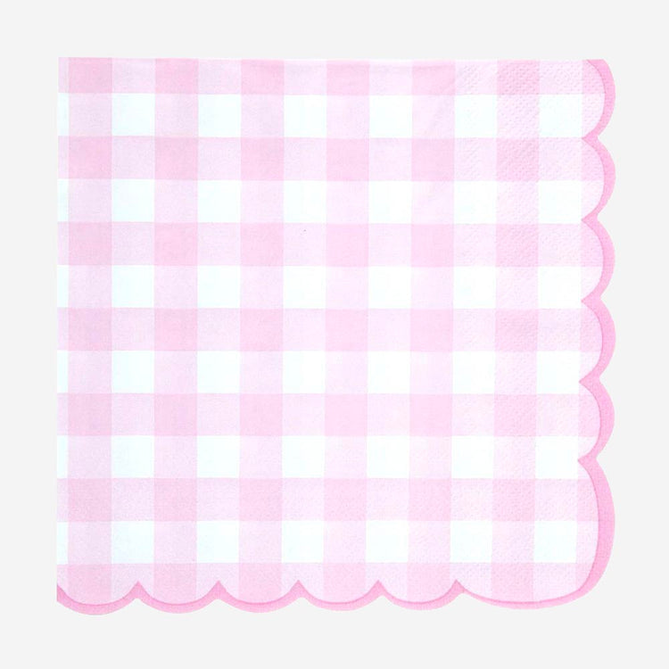 16 serviettes vichy rose pastel pour une déco de table anniversaire, baby shower ou bapteme