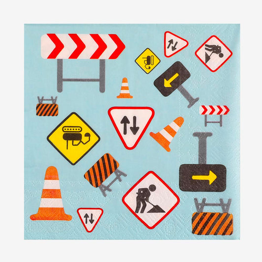 20 serviettes en papier signalisation : table anniversaire chantier