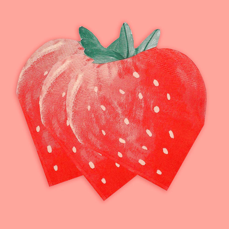 Serviettes découpées fraise, pour pique-nique ou goûter fruité