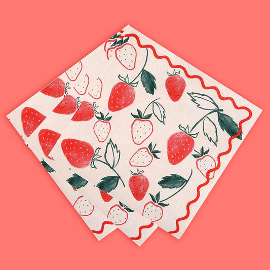 Serviettes illustrées fraise rouge, parfaites pour goûter d'anniversaire