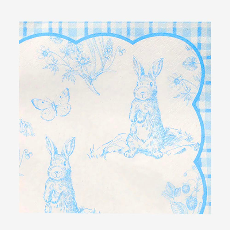 Serviettes lapin bleu, décoration idéale pour repas de Pâques