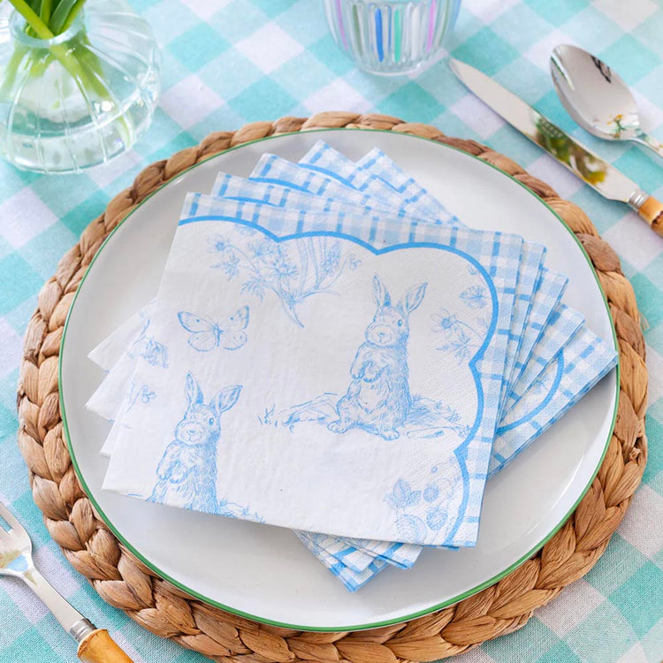Serviettes papier thème lapin bleu, parfaite pour anniversaire Pâques