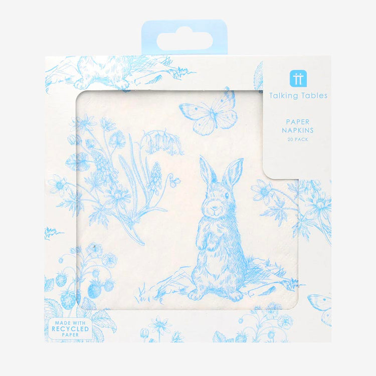 Serviettes avec lapin bleu, pour une table chasse aux oeufs