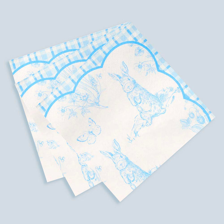 Déco Pâques : serviettes bleu clair à motif de lapin
