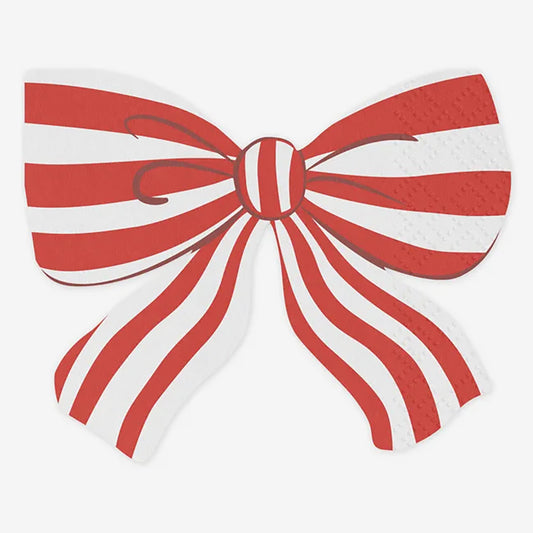 12 serviettes noeuds rouges tendance pour la table de noel