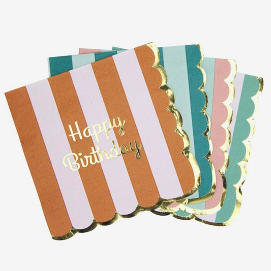 serviettes happy birthday pastel rayure vaisselle en papier jetable anniversaire coloré à petit prix