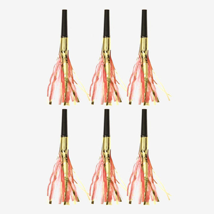 6 sifflets de fête rose et or idéal pour accessoiriser sa table de fête