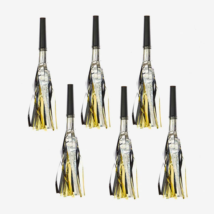 6 sifflets de fĂȘte or et argent : accessoires pour le Nouvel an
