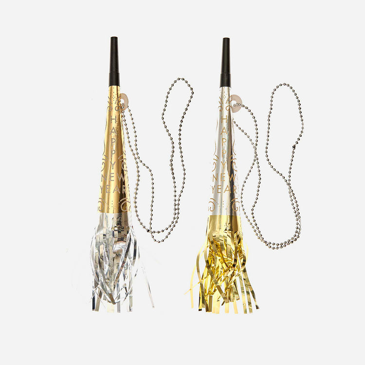 2 grands sifflets Ă volant or et argent : accessoire nouvel an