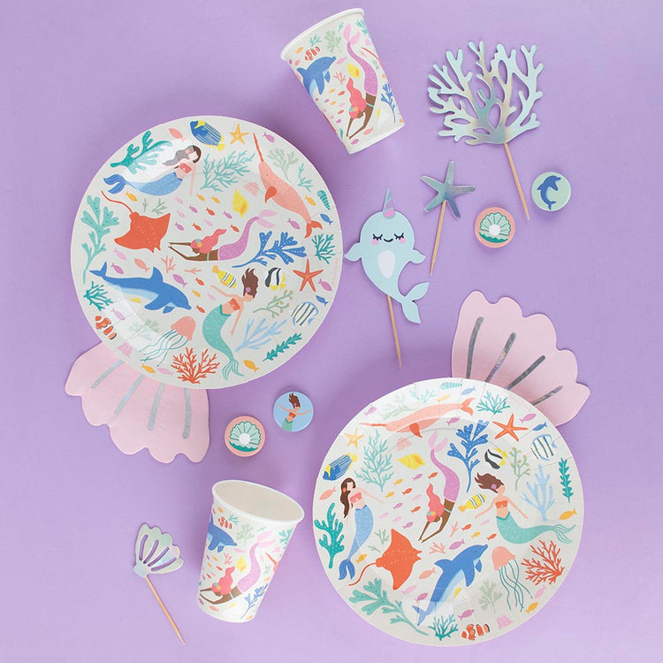 Vaisselle sirène pour anniversaire fille féerique