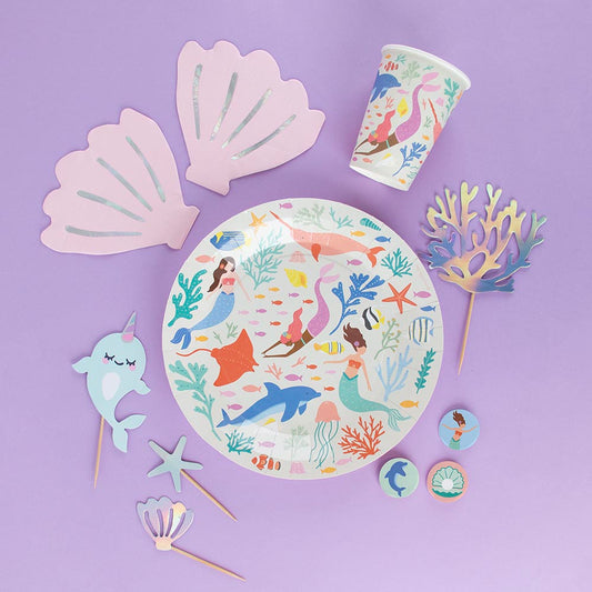 8 assiettes sirènes pour goûter magique et enfantin