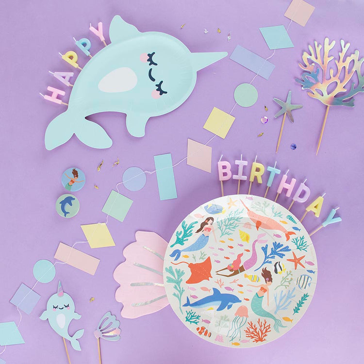 Assiettes narval pour un anniversaire enfant thème océan