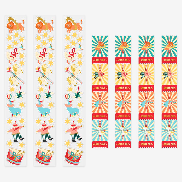 Stickers déco cirque, à coller sur sachets cadeaux