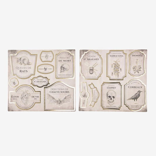 Stickers bouteille cabinet de curiosités : deco table Halloween