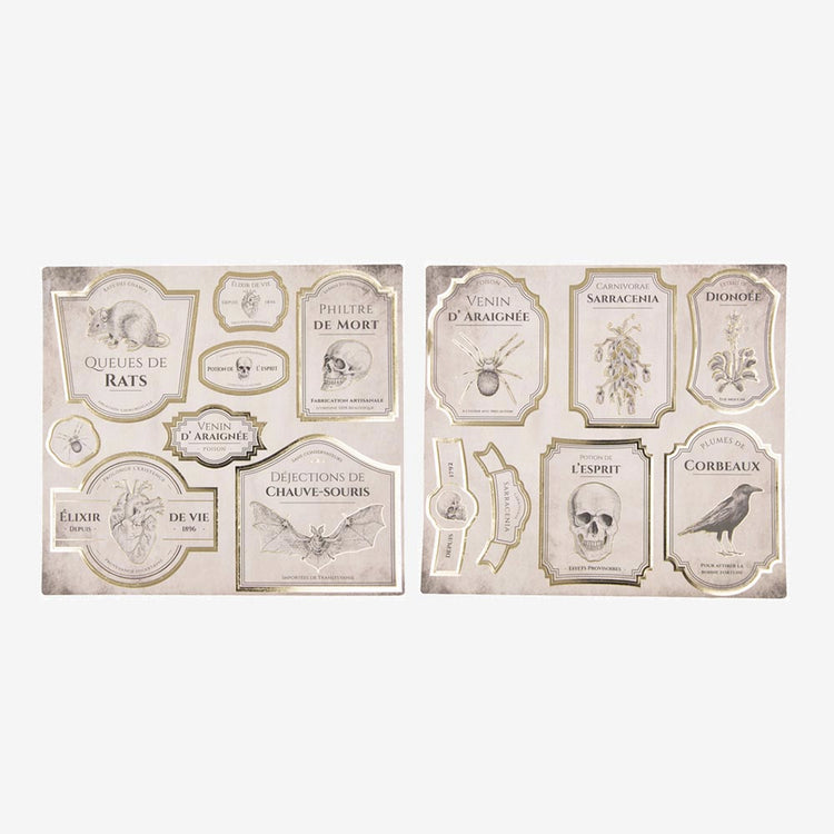 Stickers bouteille cabinet de curiosités : deco table Halloween