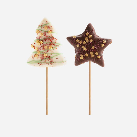 Chocolats de Noël : sucette en chocolat sapin ou étoile