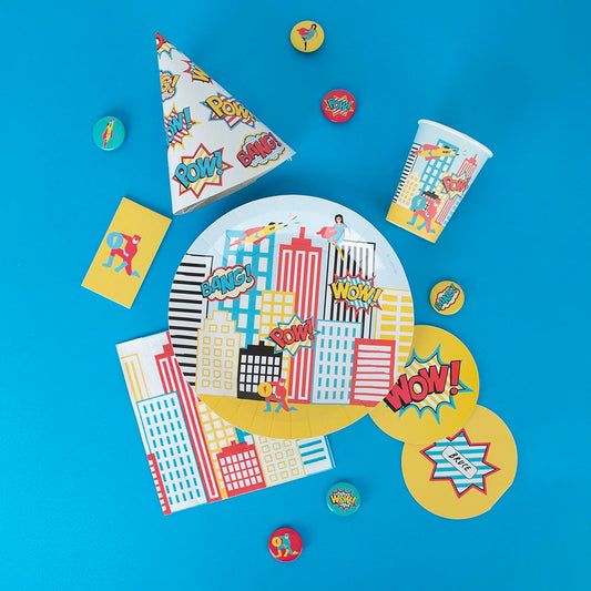 Invitations pour anniversaire super héros : pack de 8