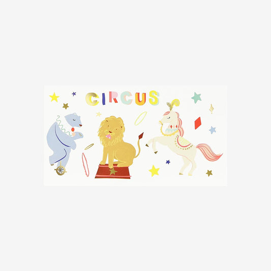 Pack de 2 planches de tatouages sur le thème du cirque avec clowns, chapiteaux et animaux