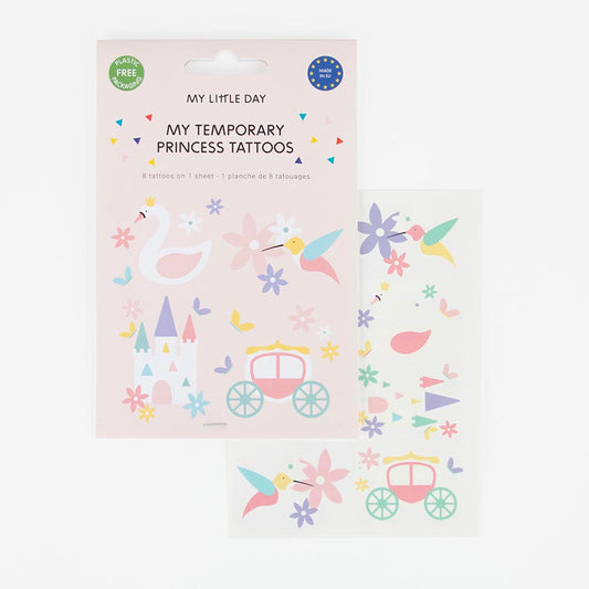 1 planche de 8 tatouages princesse : petit cadeau invité pour pinata