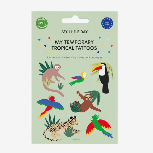 8 tatouages éphémères animaux de la jungle pour enfant