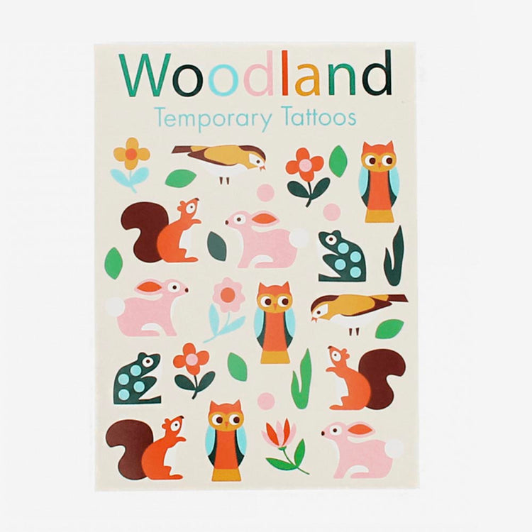 Planche de tatouages animaux de la forĂȘt : cadeau pochette surprise