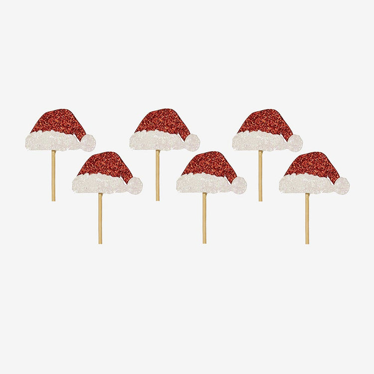 12 toppers bonnet Père Noël paillettés : decor buche de noel
