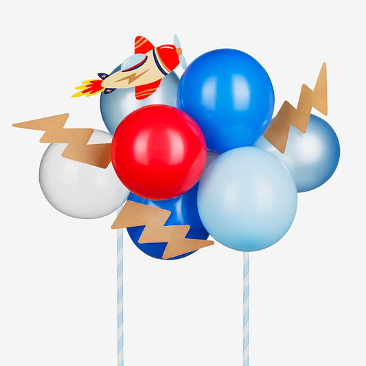 Cake topper ballons et avion : decor gateau anniversaire garcon
