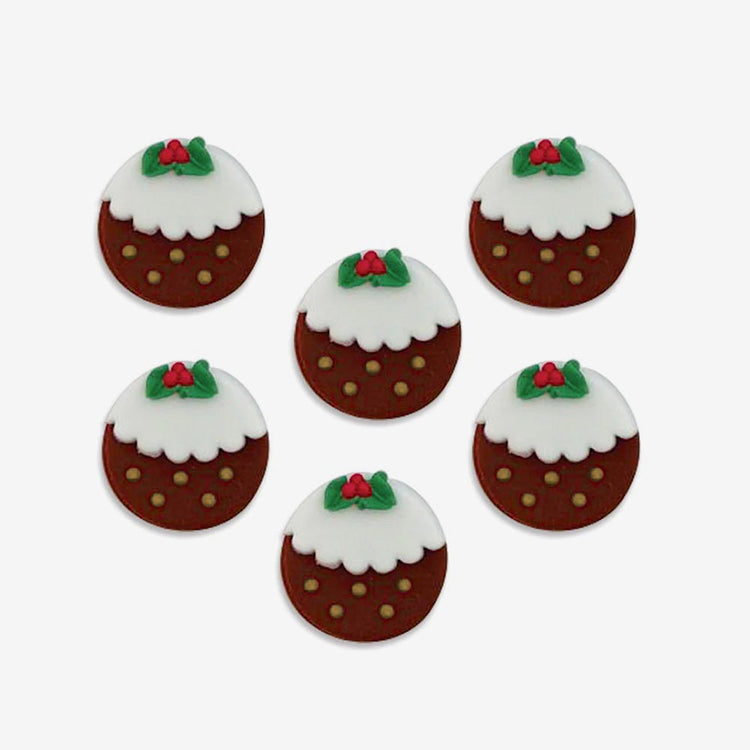 6 toppers en sucre pudding pour decoration gateaux de noel