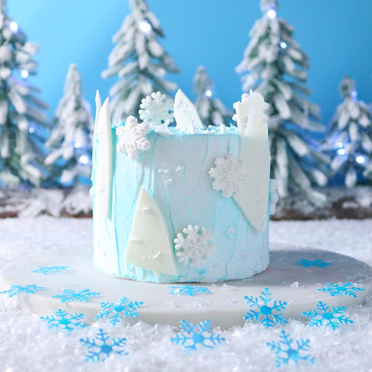 Décorations flocons de neige en sucre pour bûche de Noël