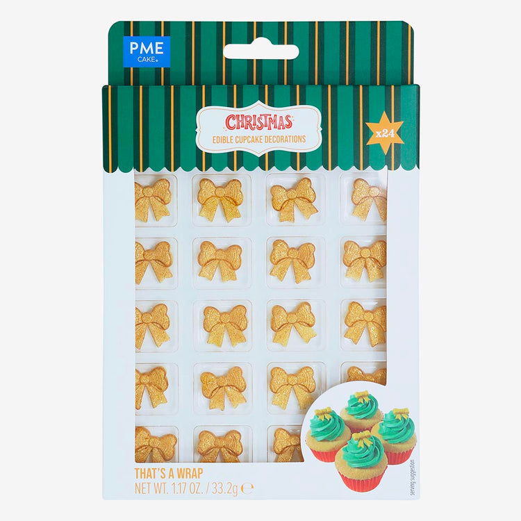 Noël - 24 déco en sucre noeuds dorés parfait pour bûche de Noël