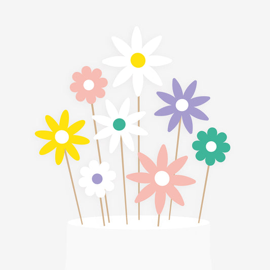 8 toppers marguerites : decor gateau anniversaire champetre