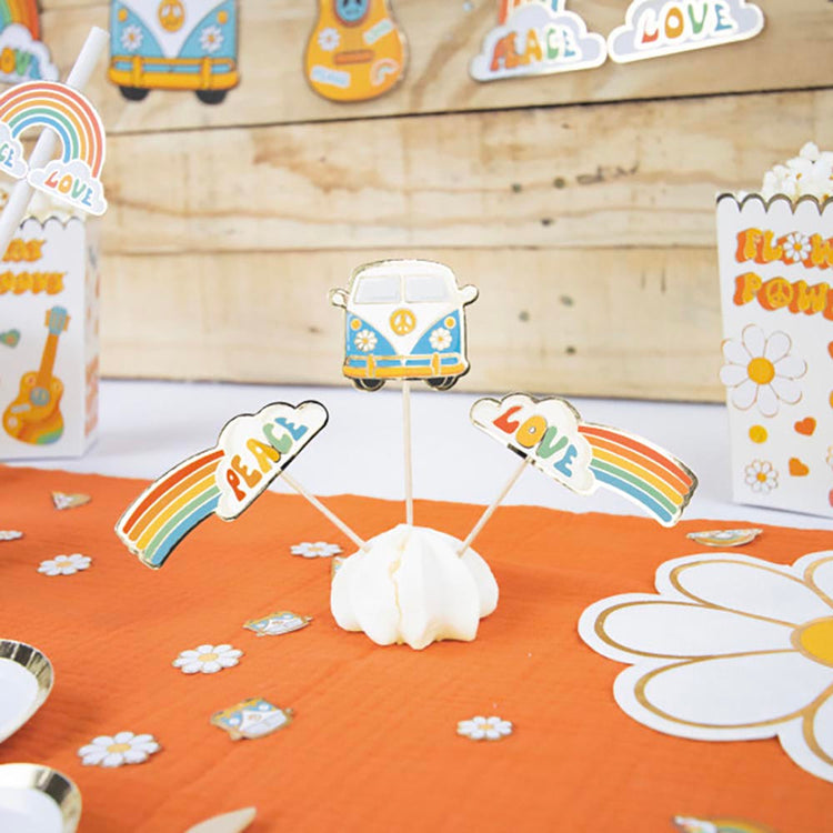 10 Toppers hippie : décoration gâteau anniversaire annee 70