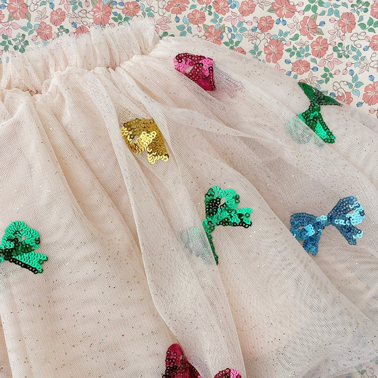 Tutu rose noeuds colorés : déguisement anniversaire enfant