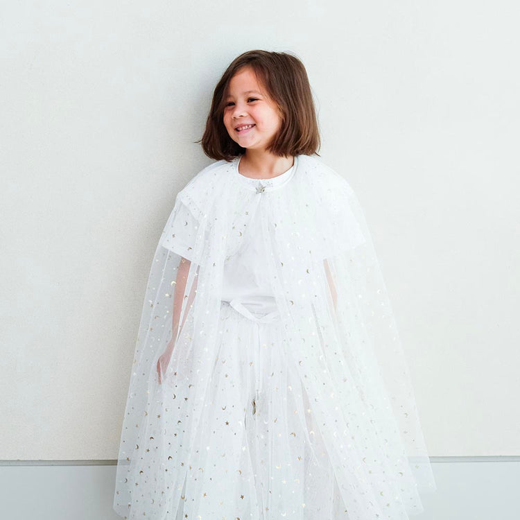 Tutu long blanc Ă paillettes pour enfant, idĂ©al pour un dĂ©guisement de fĂȘte