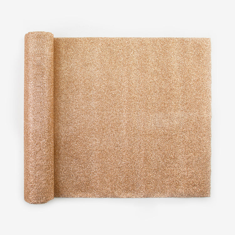 Chemin de table paillettes rose gold pour déco anniversaire princesse