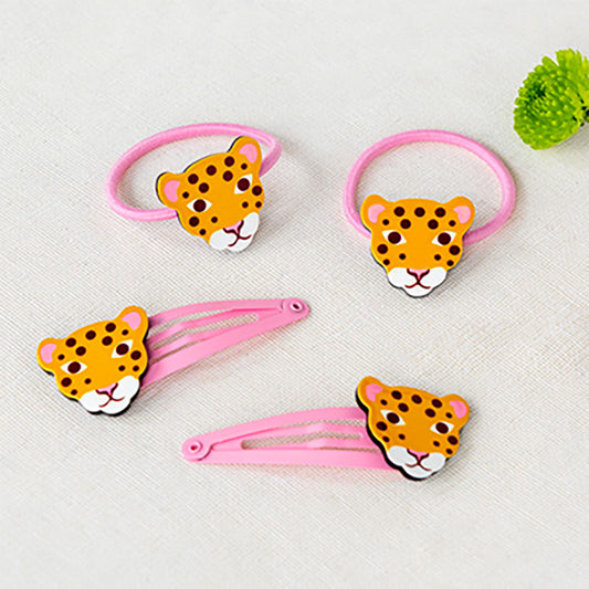 Petit cadeaux fête thème animaux de la savane : barrettes roses léopards