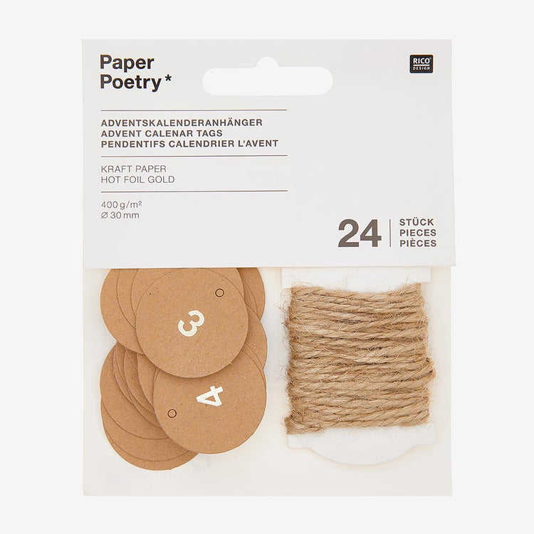 Etiquettes ronds kraft numérotés pour calendrier de l'avent fait maison