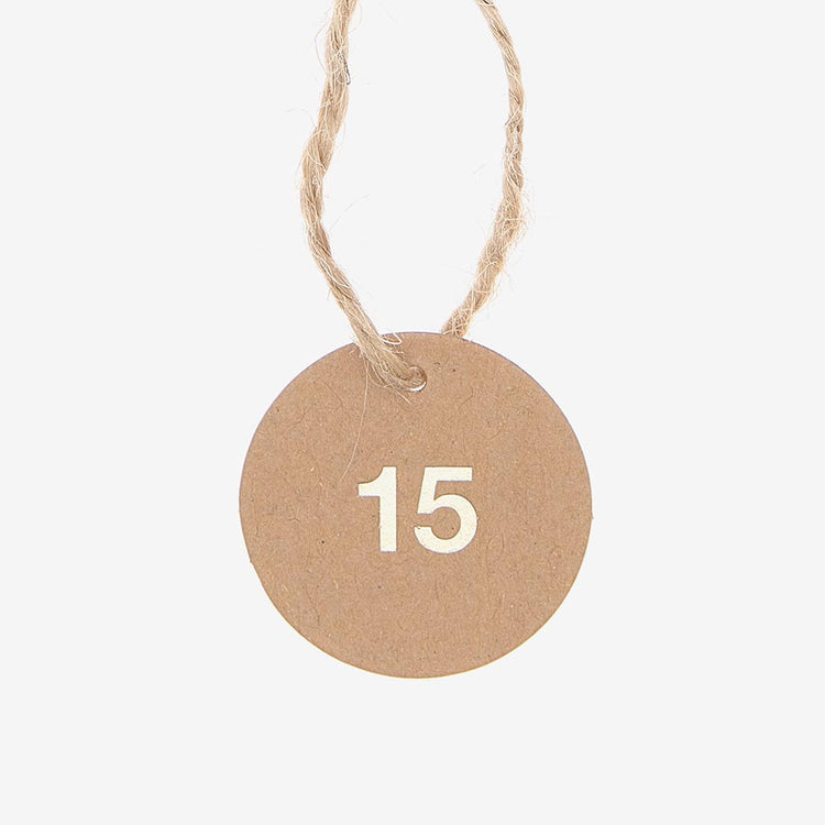 Etiquette kraft numérotée 1 à 24 pour calendrier de l'avent diy